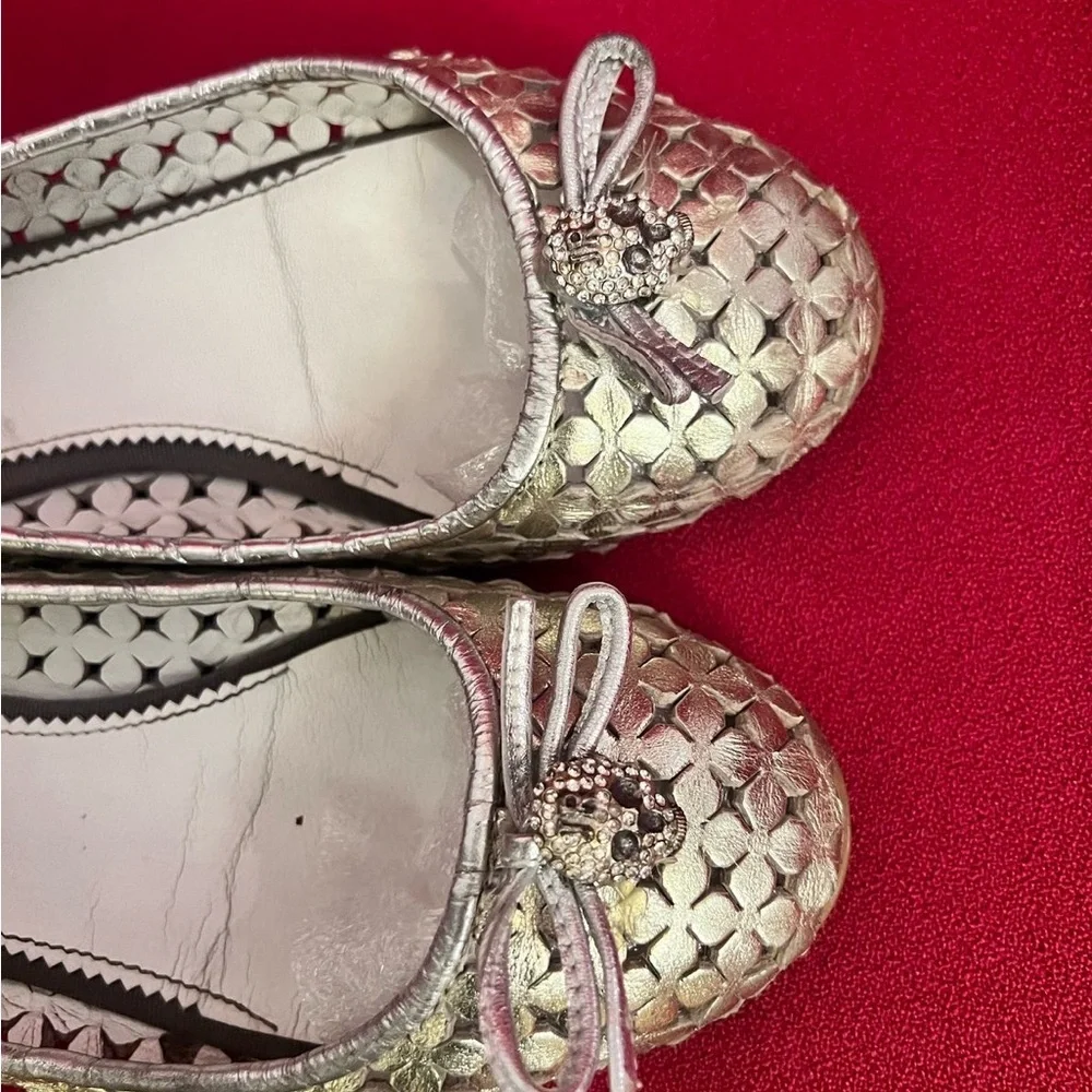 Richmond Metallic Silver Flats with Bow Detail and Textured Surface - Picture 6 of 10